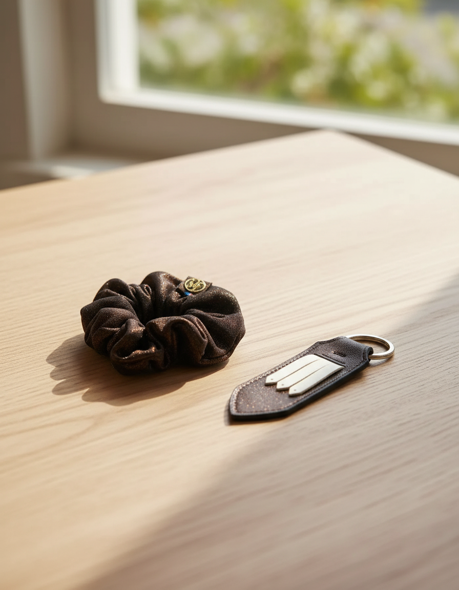 Coffret scrunchie en cuir et porte-clés/ porte-cartes assorti